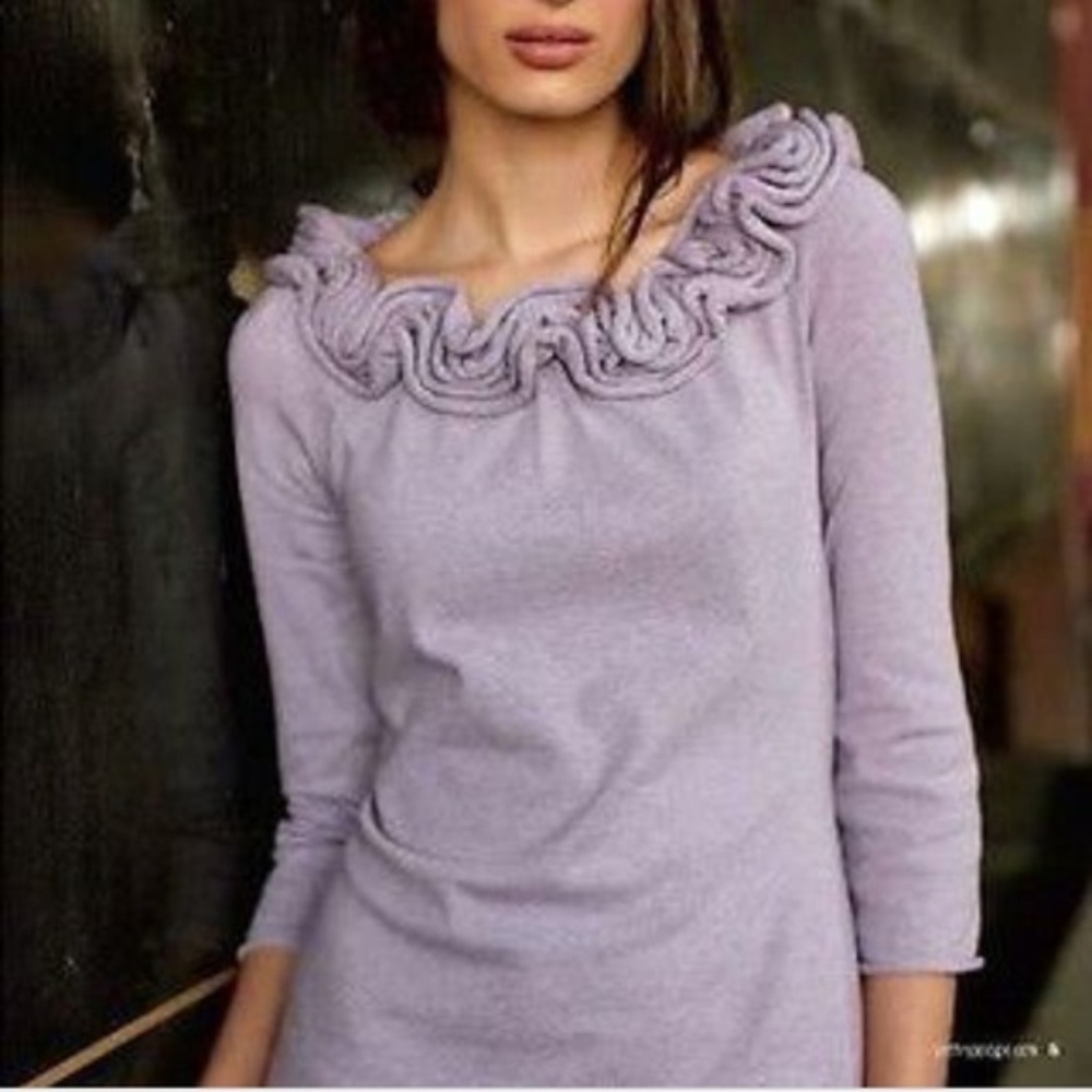 Anthropologie Moth Lavender Wool Blend Ruffle Sweater S